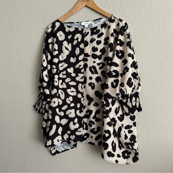 Oddy leopard print  jagged hem ruched dolman sleeves size small blouse - Picture 1 of 7